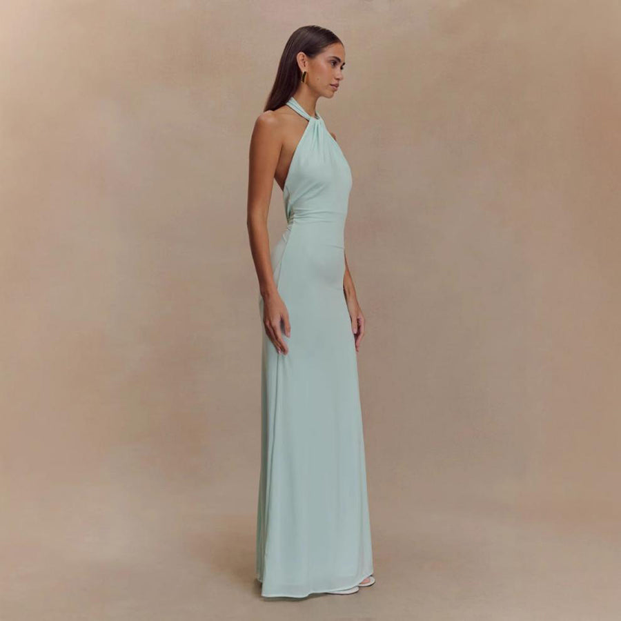 Sexy Backless Halter Slim Fit Waist Slimming Maxi Bridal Party Club Dress