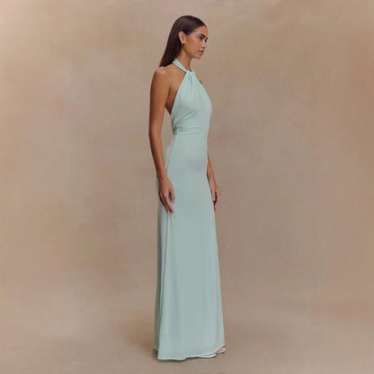 Sexy Backless Halter Slim Fit Waist Slimming Maxi Bridal Party Club Dress