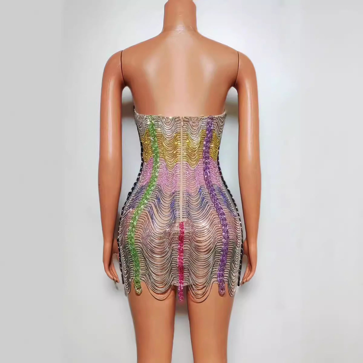 Colorful Drill Chain Dress Performance Costume Party Evening Dress