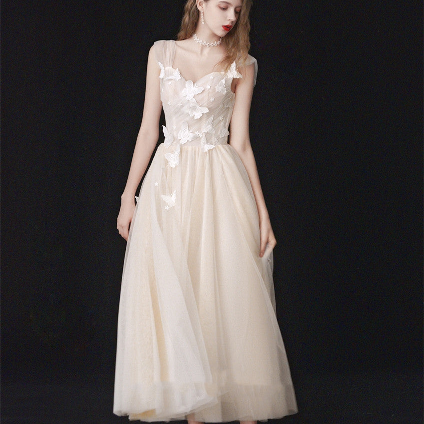 Formal butterfly bridesmaid bridal wedding dress