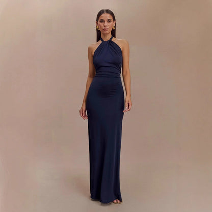 Sexy Backless Halter Slim Fit Waist Slimming Maxi Bridal Party Club Dress