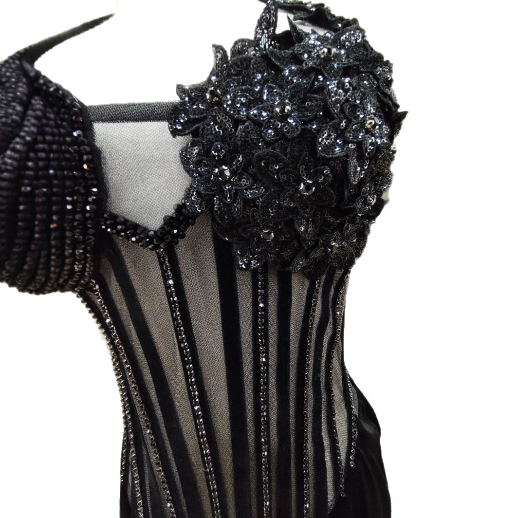 Sexy Halterneck Intricately Beaded Fishtail Bodycon Dress