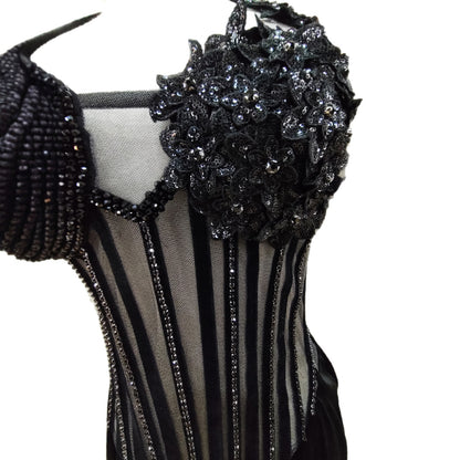 Sexy Halterneck Intricately Beaded Fishtail Bodycon Dress