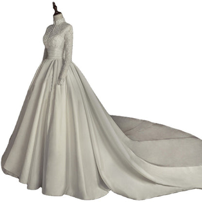Women's Simple Mori Style Wedding Dress Long Sleeve Lace