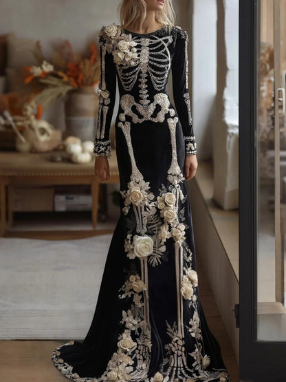Beautiful Ball Gown Formal Skeleton Bones Halloween Dress