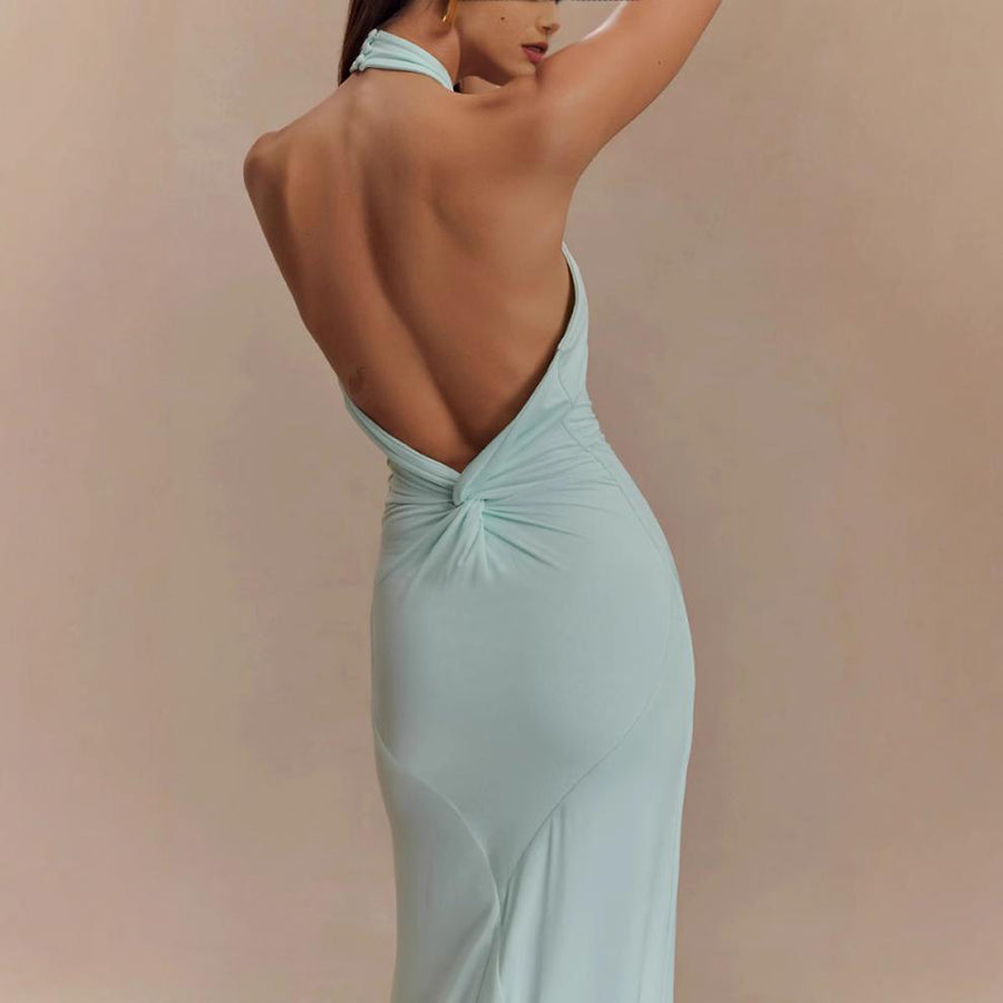 Sexy Backless Halter Slim Fit Waist Slimming Maxi Bridal Party Club Dress