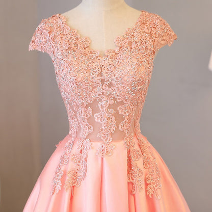 Pink Lace Evening V-Neck Sleeveless Formal