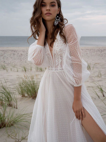 Mesh Split Women's Wedding Dress