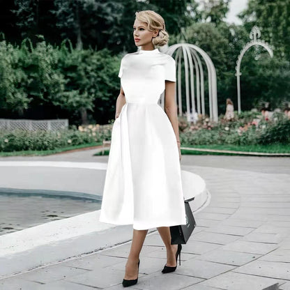 Women's Round Neck Short Sleeve Waist-controlled Casual Dress