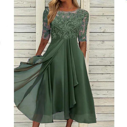 Chiffon Stitching Lace Hollow-out Bridesmaid Evening Dress