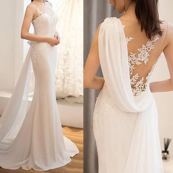 Minimalist Sheath Wedding Dress with Chiffon Shoulder Streamers.