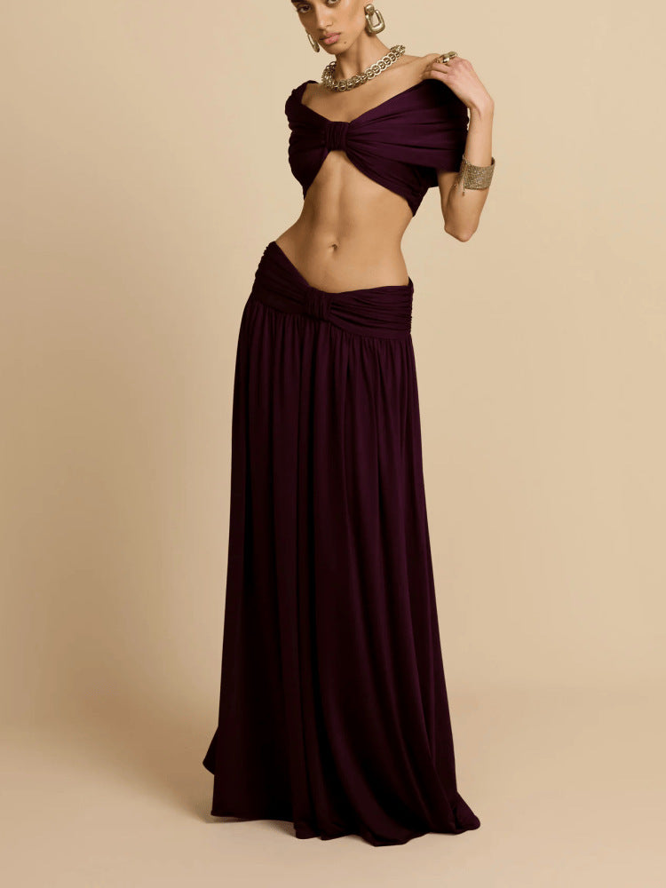 Two piece Waist-cinching Fashion Set Dress In Solid Color