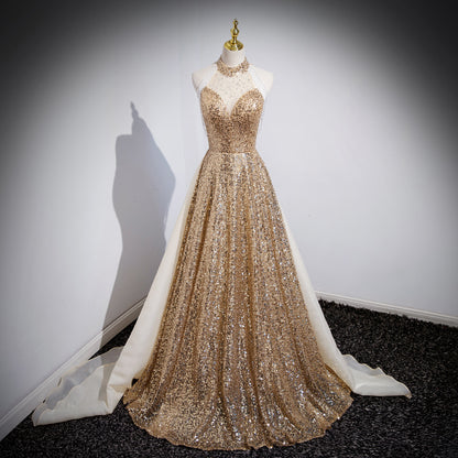 Golden Sequin Glitter Showstopper Evening Dress