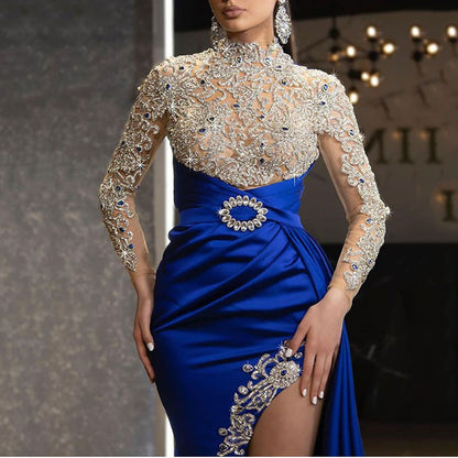 Unique and beautiful blue long dress with slit formal wear
