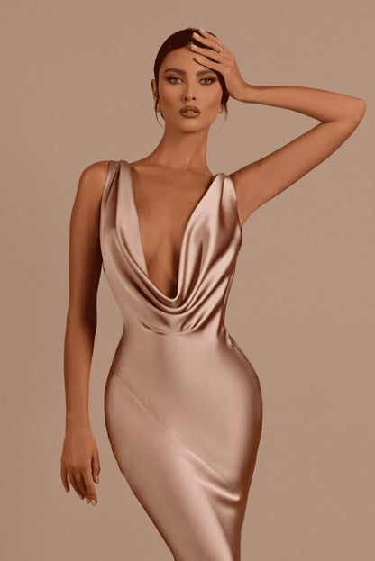 Mermaid Formal Dress For Special Occassion Deep V Neck Satin Prom Dress Long Formal Evening Gowns For Women