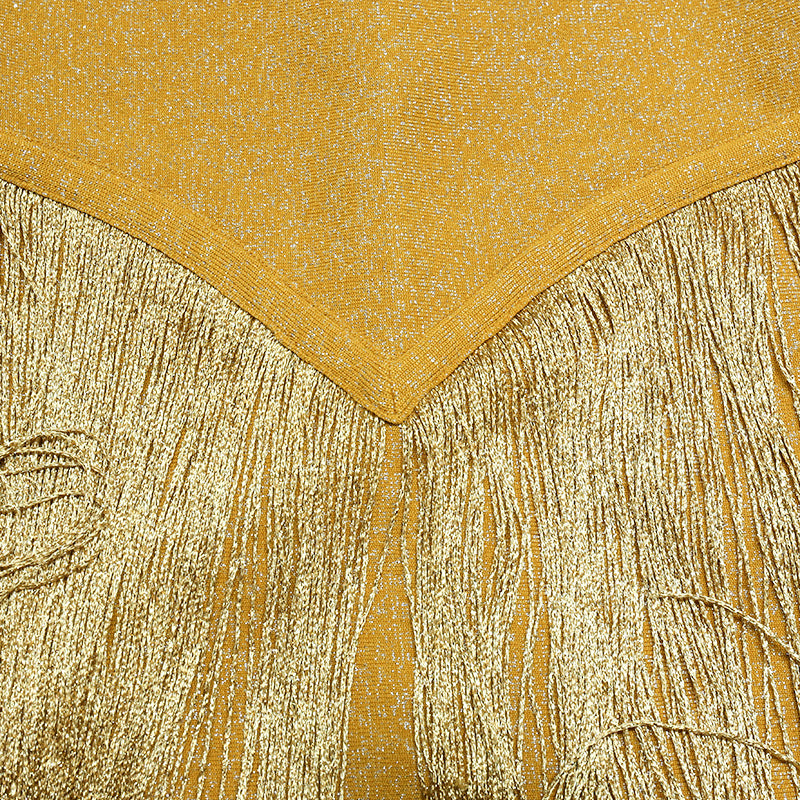 Gold Glitter Evening Fringe Jumpsuit