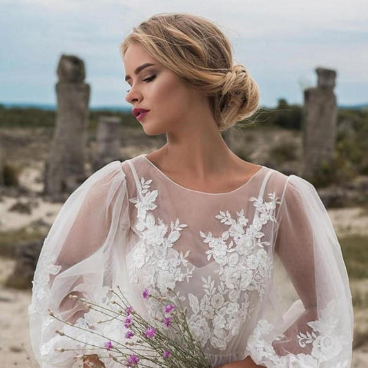 Round Collar Gauze Embroidered One-piece Wedding Dress