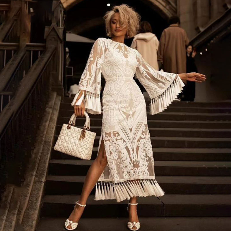 Women Long  Skirt Lace Dress Long Skirt