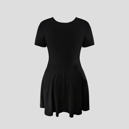 Pleated Tie-Up V-Neck Short-Sleeve A-Line Mini Dress