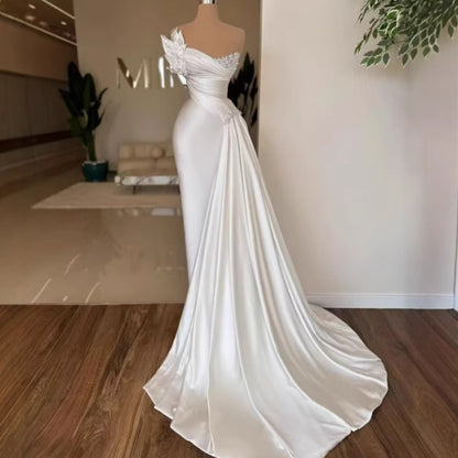 White Graceful Satin Simple Lightweight long Wedding Dress