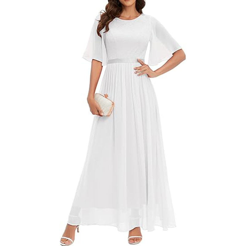 Short Sleeve Lace Bridesmaid Dress For Women