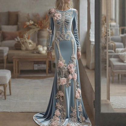 Beautiful Ball Gown Formal Skeleton Bones Halloween Dress
