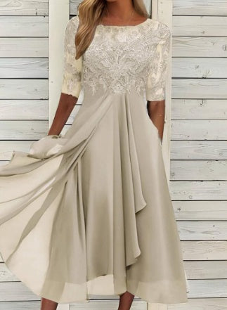 Chiffon Stitching Lace Hollow-out Bridesmaid Evening Dress