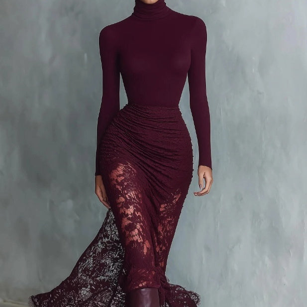 Solid Lace Long sleeve dress
