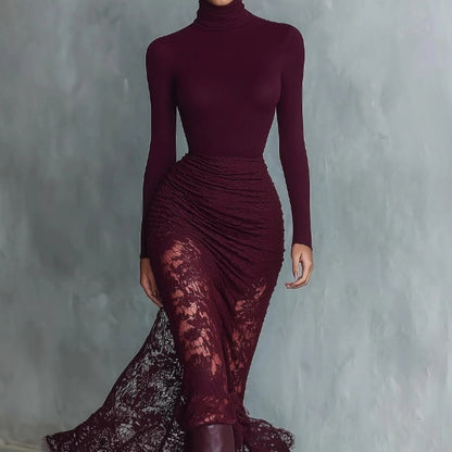 Solid Lace Long sleeve dress