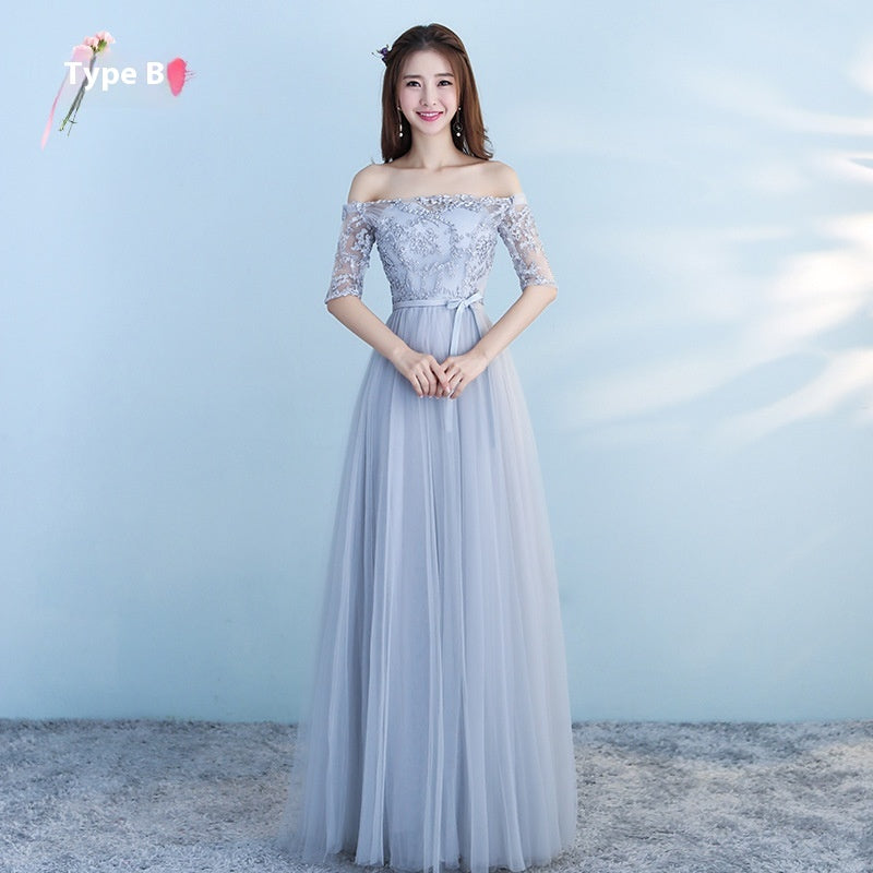 Long Bridesmaid Blue Wedding Party Dress