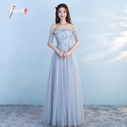 Long Bridesmaid Blue Wedding Party Dress