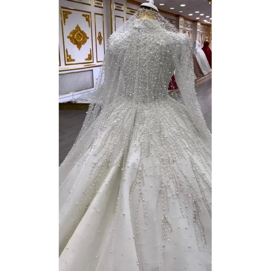 Long sleeve beautiful embroidered bridal wedding dress