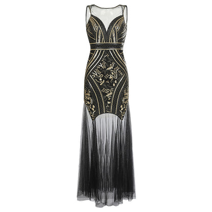 Vintage  Bridesmaid Beaded Mesh Sequin Evening Dress