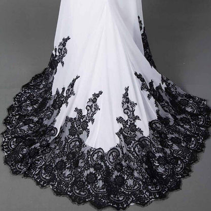 New Slim Mermaid Tail Wedding Formal Unique Black and White Lace Dress