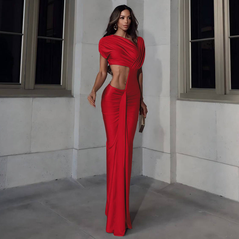 Womens Irregular Cutout High-Waisted Dress
