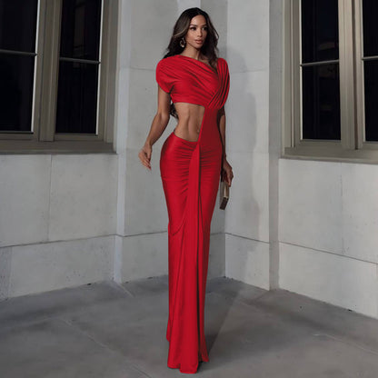 Womens Irregular Cutout High-Waisted Dress