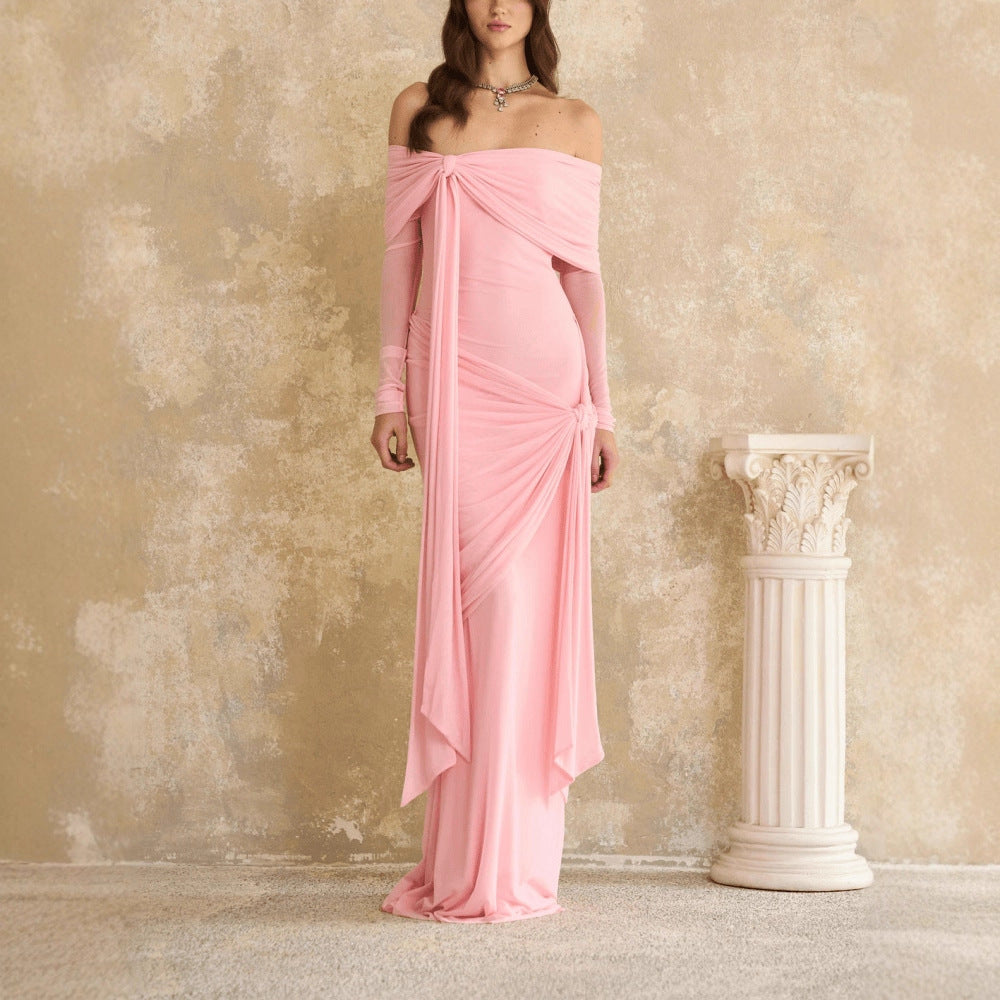 Rare Designer-style Long Slip Dress With A Bow-tie Neckline