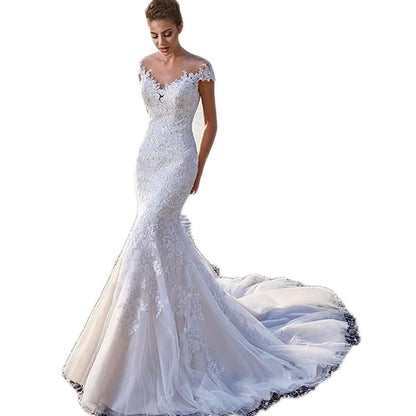 Mermaid White Trailing Perspective Backless Lace Wedding Dress