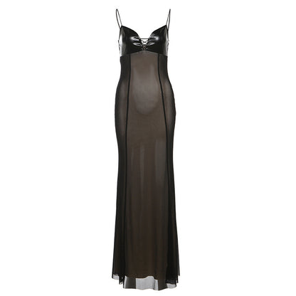 Mesh-Panel Sleeveless Slip Bodycon Dress
