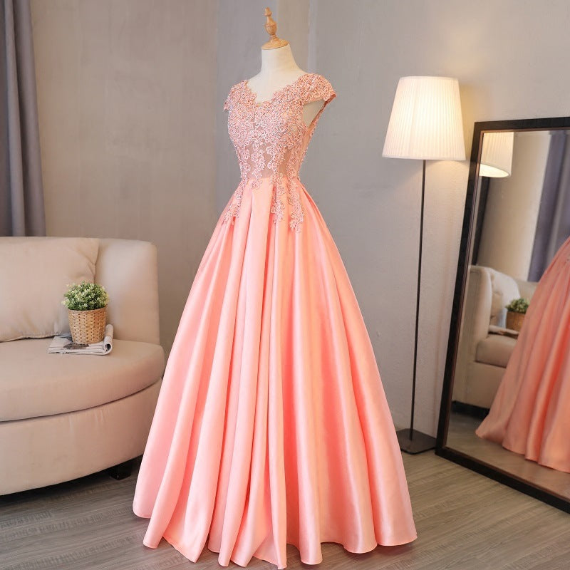 Pink Lace Evening V – Neck Sleeveless Formal luxury bridal gown by Bridal Boutique