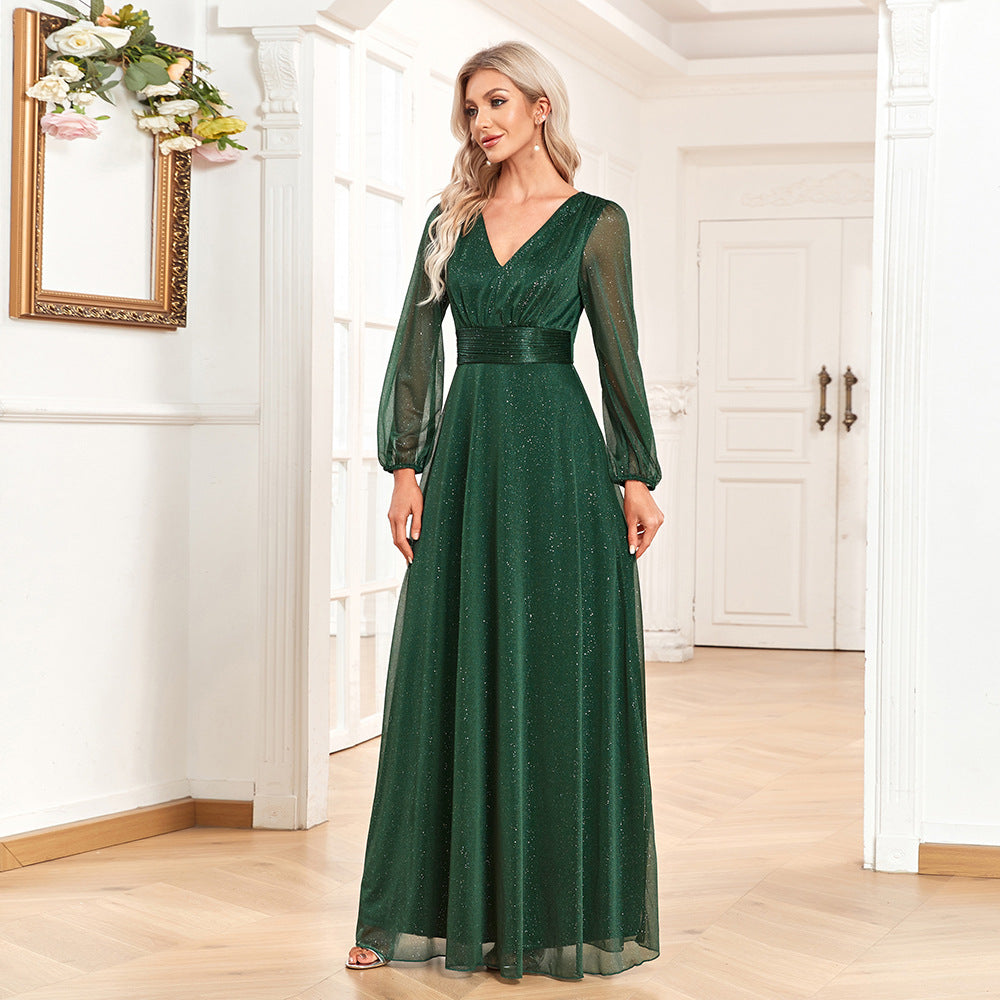 Women's Chiffon Evening Dress A- Line Sheer Long Sleeve