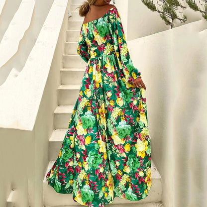 Boho bright multicolor long sleeve colorful summer Dress