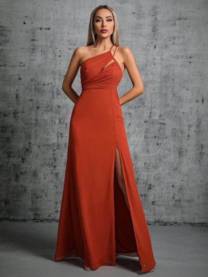 Wine Red Elegant Slim Fit Dress