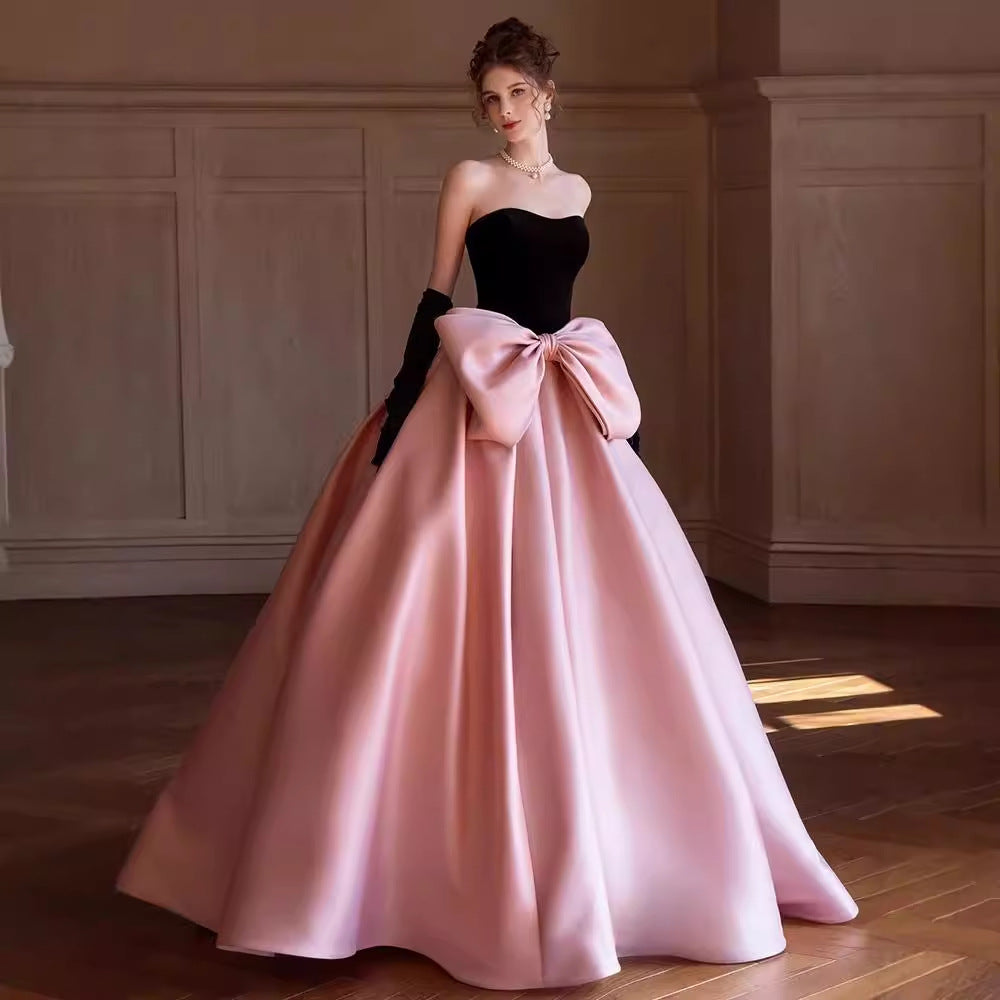 Beautiful Black And Pink Big Bow Formal Ball Gown