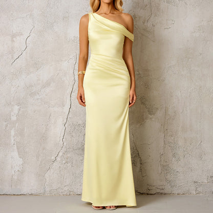 Slant-shoulder Figure-hugging Slimming Sexy And Elegant One-shoulder Dress