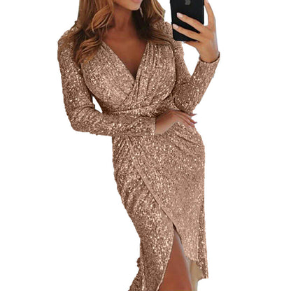 Sequined Collar Glittering Glitter Dress Dinner Sexy Dress
