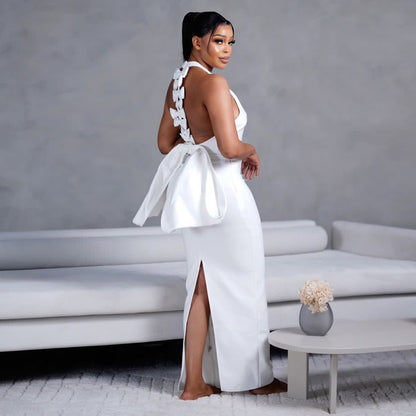 Women's Big Bow Backless Bandage Party Gathering Formal Dress