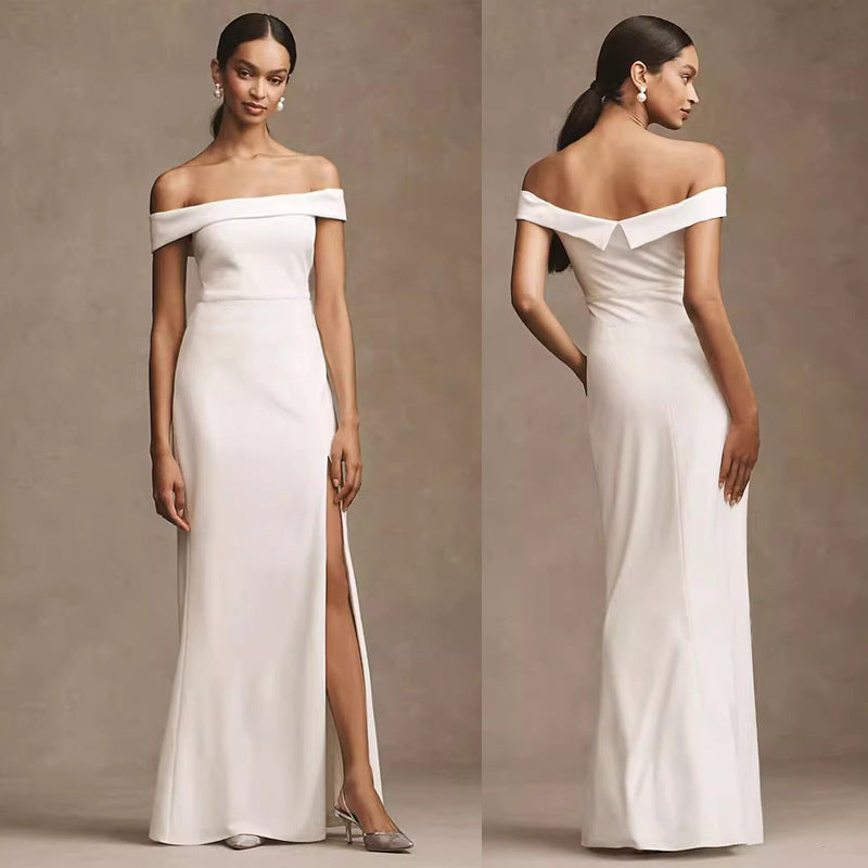 Satin Semi Formal White High-grade Dress