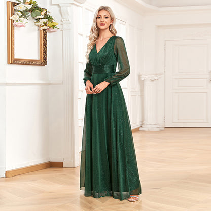 Women's Chiffon Evening Dress A- Line Sheer Long Sleeve