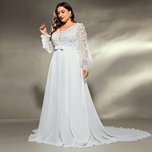 Elegant Wedding Waist Trimming Loose V-neck Dress